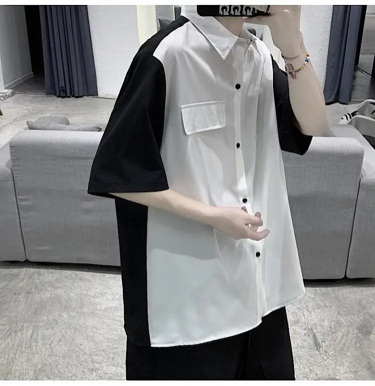 Summer Men Loose Short Sleeve Shirt Trendy High Street Stylish Top