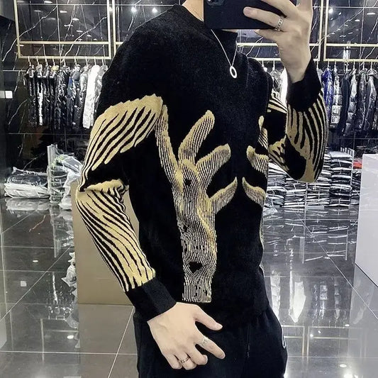 Sweater Men's 2024 Autumn Winter New Spliced Pullovers O-Neck Printed Letter Fashion Minimalist Casual Long Sleeve Knitted Tops