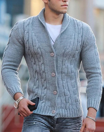 Autumn Winter Men's Warm Knitted Sweater Solid Single-breasted Twisted Texture Cardigan Lapel Slim Buttoned Thick Sweater Male