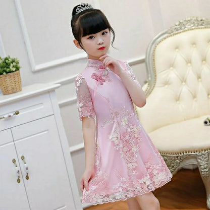 Girls Dress Summer Clothes Hanfu New Fashion Children's Vintage Net Yarn Dress Kids Girls Dresses for School Wedding of 12 Years