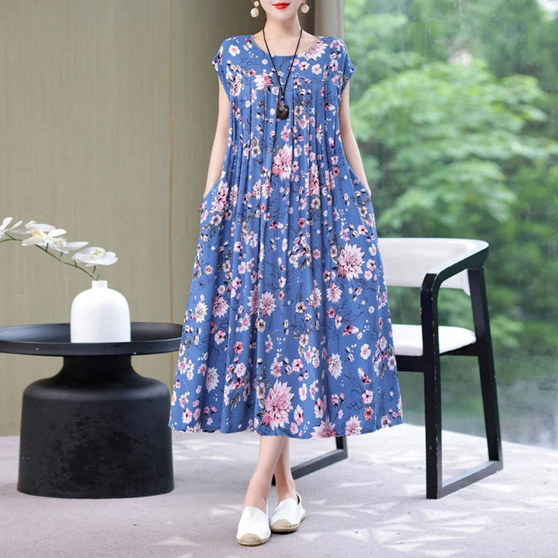 New Fashion Summer Dress For Women Sundress 2025 Casual short sleeve dress Print Female O-Neck Robe Oversize Bohemian dresses