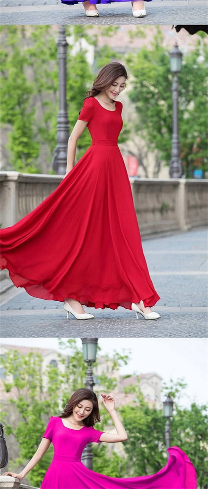 Summer Dress Women 2025 New Bohemian Beach Long Chiffon Dress Elegant Ladies Short Sleeve 5XL Sundress Women's Clothing Vestidos