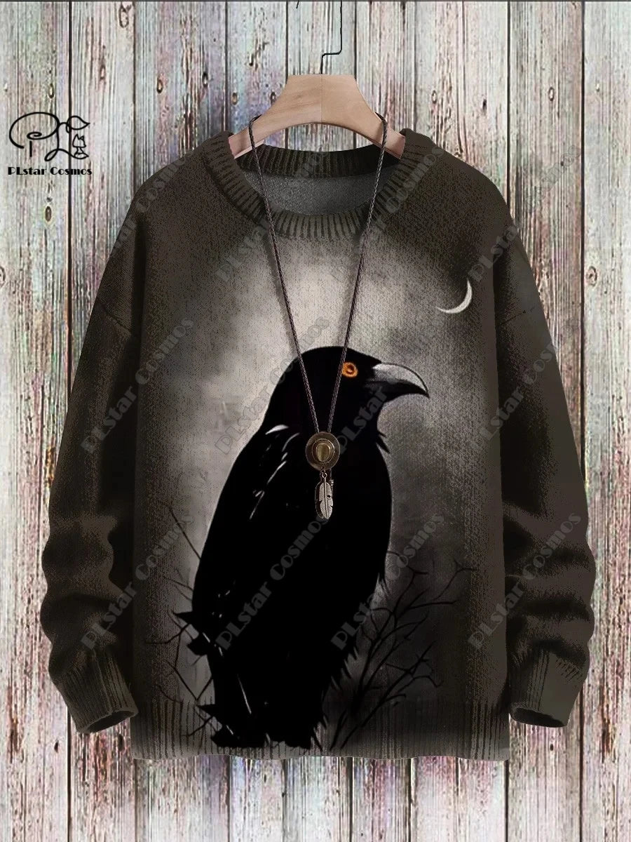 New Halloween Series 3D Printed Horror Crow Skeleton Cat Witch Pattern Authentic Ugly Sweater Winter Casual Unisex Sweater W-1
