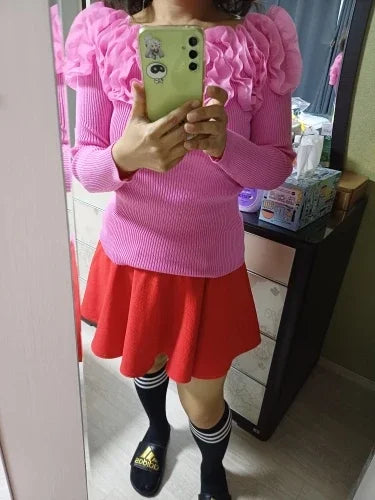 Autumn Women Knitting Full Sleeve Patchwork Sweaters Pullovers Girls Slim Floral Knitted Knitwear Tops GTA014