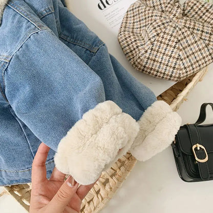 Boys Jacket Autumn and Winter New Children's Baby Plush Thickened Denim Coat  Children's Clothing Kids Winter Coats