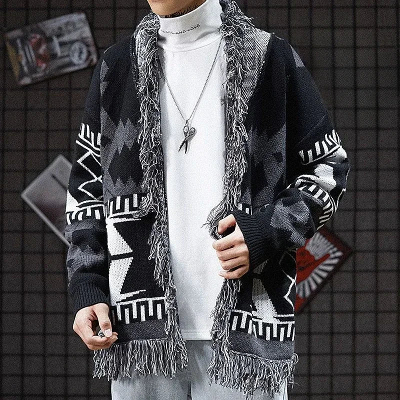Knit Sweater Male Black Graphic Jacket Men's Clothing Coat No Hoodie Cardigan Tassel Sale V Order Designer Luxury Jumpers Casual