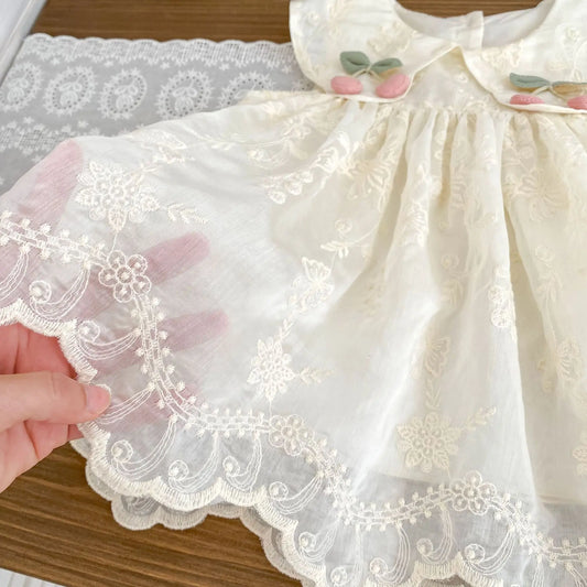 New Summer Dress for Girls, Sweet Flower Embroidered Princess Skirt, Lotus Leaf Edge Sleeveless Tank Top Skirt for Baby Girls