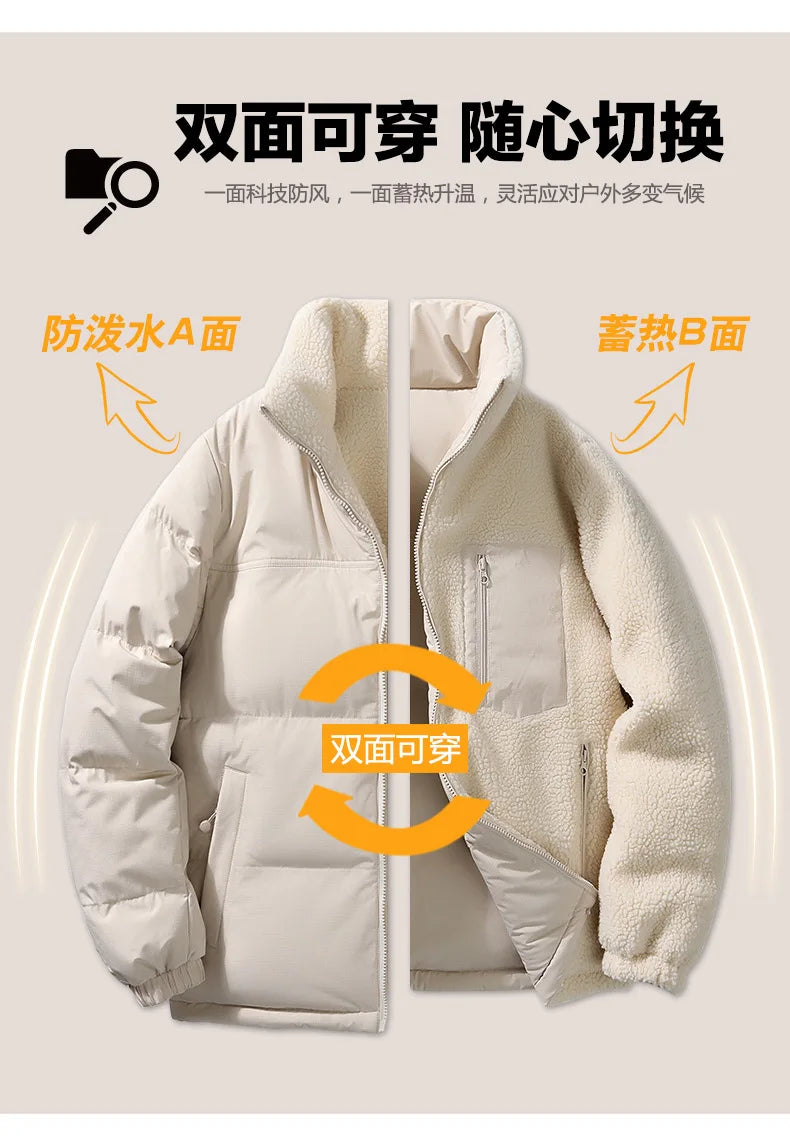 Winter Cotton Coat for Men - New Style, Lamb Hair Padded Cotton Coat, Double-sided Wear, Loose and Warm Cotton Jacket for Women