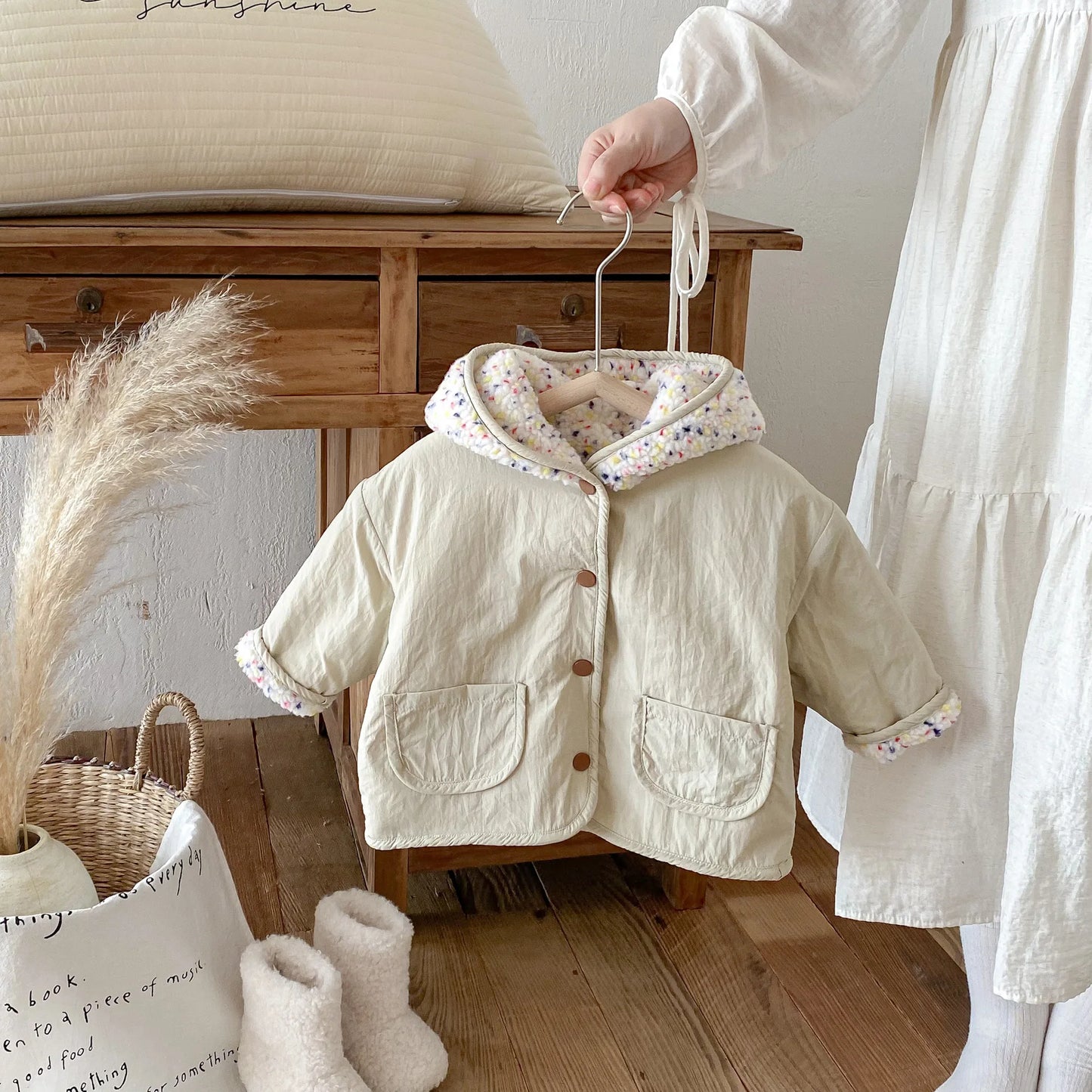 Kids Winter Jacket for Boy 1-6Y Girls Children's Coats Reversible Hooded Jacket Thickened Fleece Lined 2 Way Wear Warm Outerwear