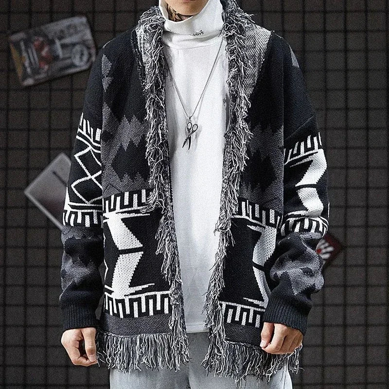 Knit Sweater Male Black Graphic Jacket Men's Clothing Coat No Hoodie Cardigan Tassel Sale V Order Designer Luxury Jumpers Casual