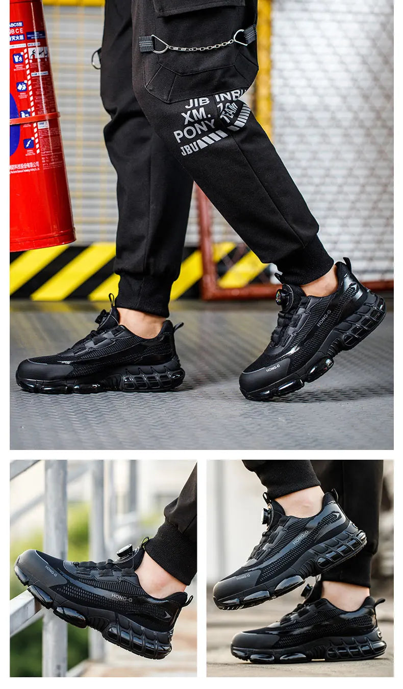 Men's Work Shoes  Rotary Buckle Work Sneakers Protective Shoes Safety Industrial Puncture-Proof Anti-Smash Steel Toe Shoes
