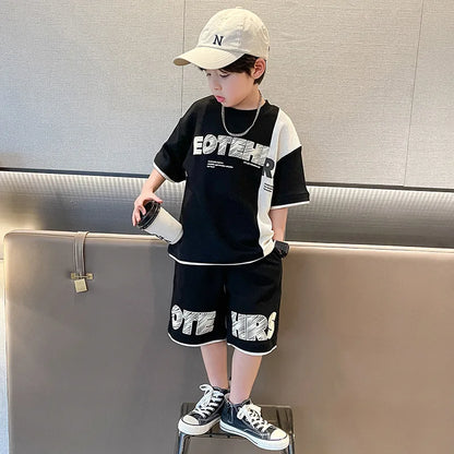 4 5 6 8 10 12 14 Years Summer Boys Clothing Sets New Fashion Letter Top + Shorts 2Pcs Kids Tracksuit Birthday Gifts Kids Clothes