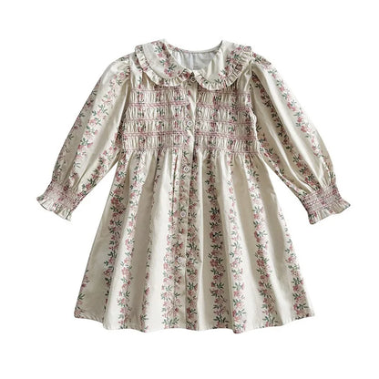 Girls Dress 2025 Autumn New French Floral Doll Collar Style Handmade Embracing Long Sleeve Childrens Princess Skirt