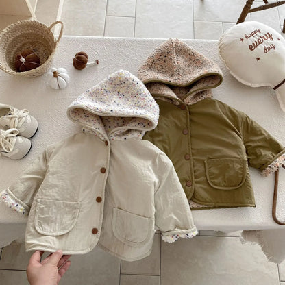 Kids Winter Jacket for Boy 1-6Y Girls Children's Coats Reversible Hooded Jacket Thickened Fleece Lined 2 Way Wear Warm Outerwear