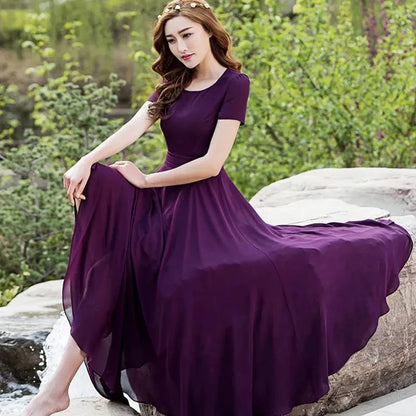 Summer Dress Women 2025 New Bohemian Beach Long Chiffon Dress Elegant Ladies Short Sleeve 5XL Sundress Women's Clothing Vestidos