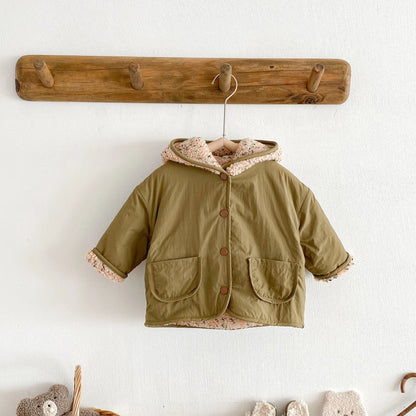 Kids Winter Jacket for Boy 1-6Y Girls Children's Coats Reversible Hooded Jacket Thickened Fleece Lined 2 Way Wear Warm Outerwear