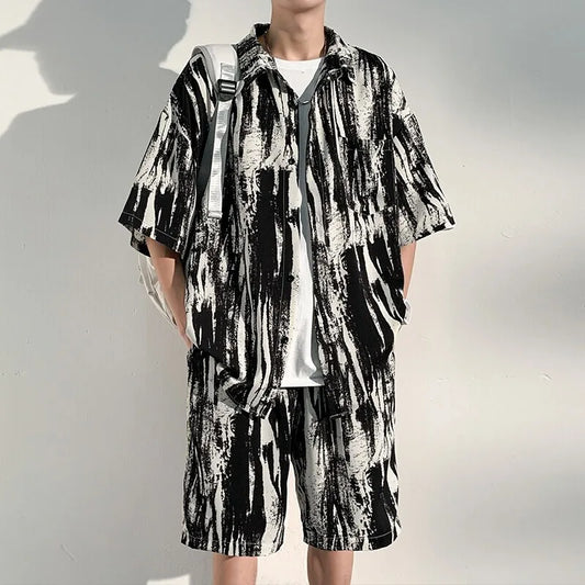 Summer 2025 Trending Short Sleeve Shirt & Shorts Set  Plus Size Men Breathable & Stylish Matching Casual Outfit for Men M-XXXXXL