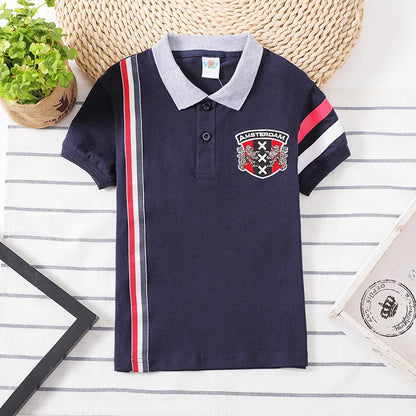 Boys Summer T-Shirt Short Sleeve Kids Polo Shirts for Boys Children Patchwork Tees Baby Tops girls Clothes for 3-7year Shirt Top