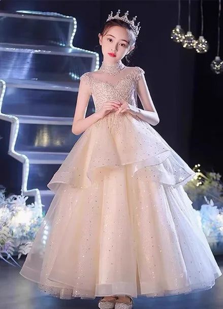 Girls Summer Party Dress Puffy PrincessFlower Pageant Host Formal Gown Girl Outfit Piano Recital Performance Birthday Wedding