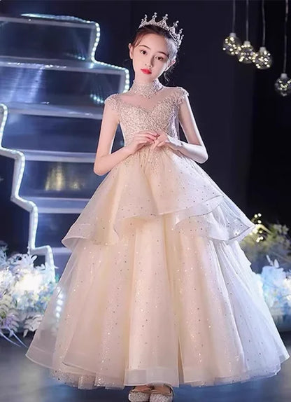 Girls Summer Party Dress Puffy PrincessFlower Pageant Host Formal Gown Girl Outfit Piano Recital Performance Birthday Wedding