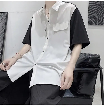 Summer Men Loose Short Sleeve Shirt Trendy High Street Stylish Top