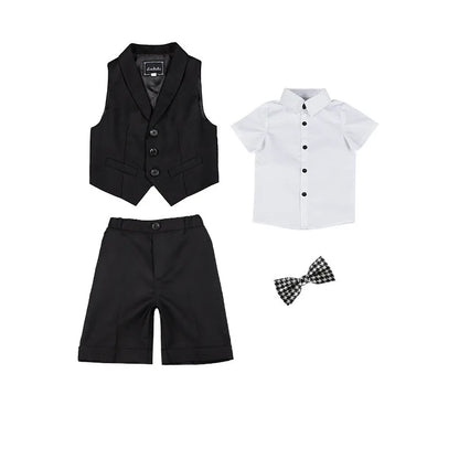 Boys Summer Vest Shirt Shorts Formal Dress Kids Candy Color Waistcoat Wedding Clothes Sets Child Uniforms Toddler Tuxedo Costume