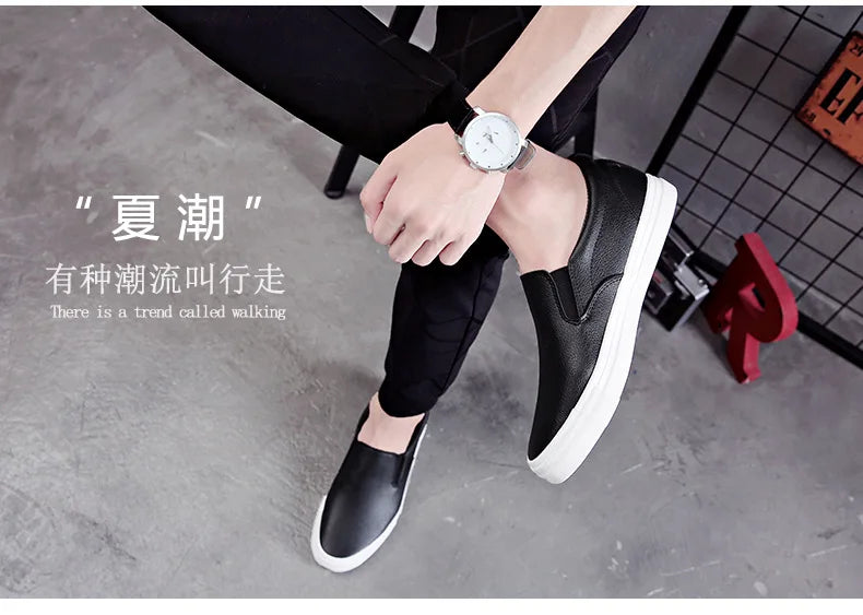 New Shoes for Men Leather Casual Shoes Spring Fashion Concise Flat Shoes 2 Colors Slip-on Loafers
