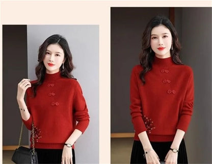 Autumn Winter Women Sweater Korean Fashion Warm Bottoming Shirts Half High Collar Basic Knitwear Solid Long Sleeve Pullovers