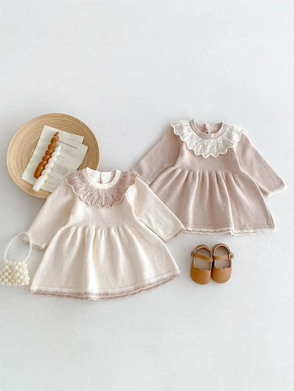 Dress for Baby Girls Soft Knitted Dress Autumn Winter Sweet Pink Princess Dress Girls Sweater Casual Baby Girl Clothing