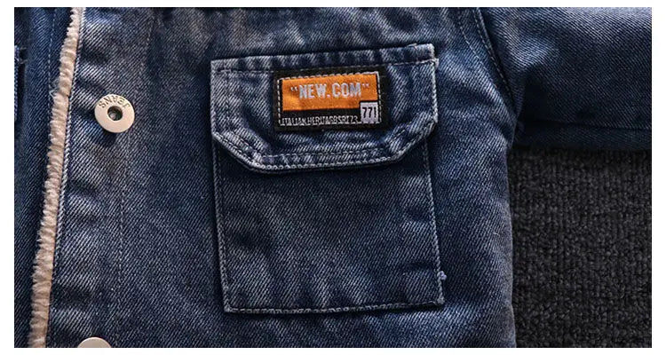 Boys Jacket Autumn and Winter New Children's Baby Plush Thickened Denim Coat  Children's Clothing Kids Winter Coats