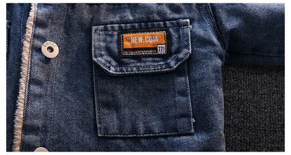 Boys Jacket Autumn and Winter New Children's Baby Plush Thickened Denim Coat  Children's Clothing Kids Winter Coats