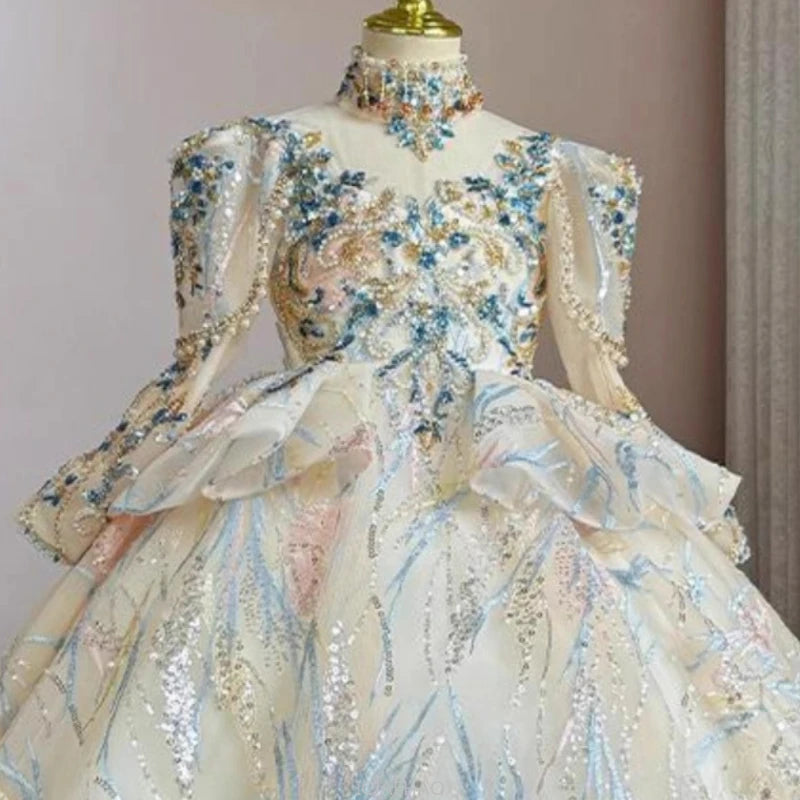 Girls Summer Party Dress Puffy PrincessFlower Pageant Host Formal Gown Girl Outfit Piano Recital Performance Birthday Wedding