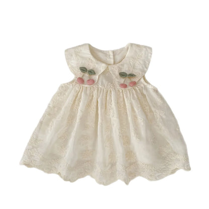 New Summer Dress for Girls, Sweet Flower Embroidered Princess Skirt, Lotus Leaf Edge Sleeveless Tank Top Skirt for Baby Girls