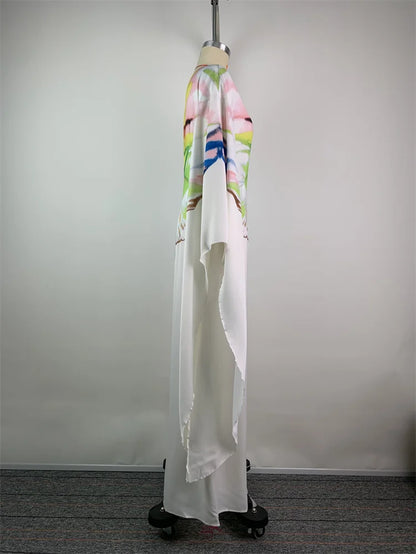 UOOZEE Summer One-Shoulder Long Dress For Women Fashion Flower Printed Loose High Waist Elegant Evening Maxi Dresses 2024 New