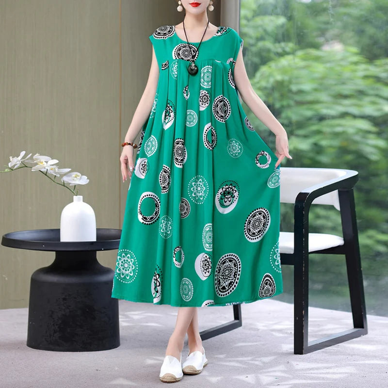 New Fashion Summer Dress For Women Sundress 2025 Casual short sleeve dress Print Female O-Neck Robe Oversize Bohemian dresses