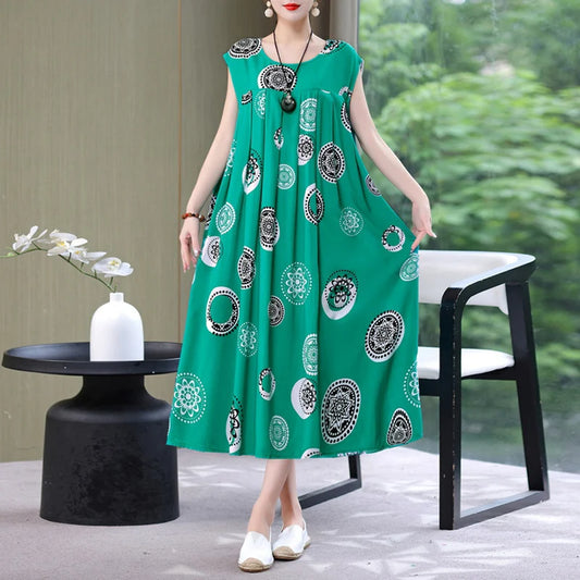 New Fashion Summer Dress For Women Sundress 2025 Casual short sleeve dress Print Female O-Neck Robe Oversize Bohemian dresses