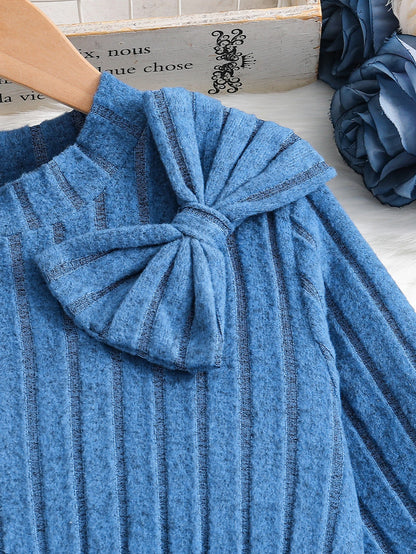 Autumn and Winter New Girls Casual Dress Solid Color Double Matching Printed Dress 8-12Y