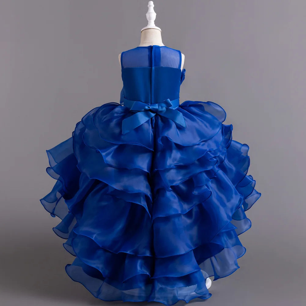 Girls Party Dress with Train, Puffy Cake Dress for Birthday & Flower Girl, Elegant Princess Gown for Host & Special Events