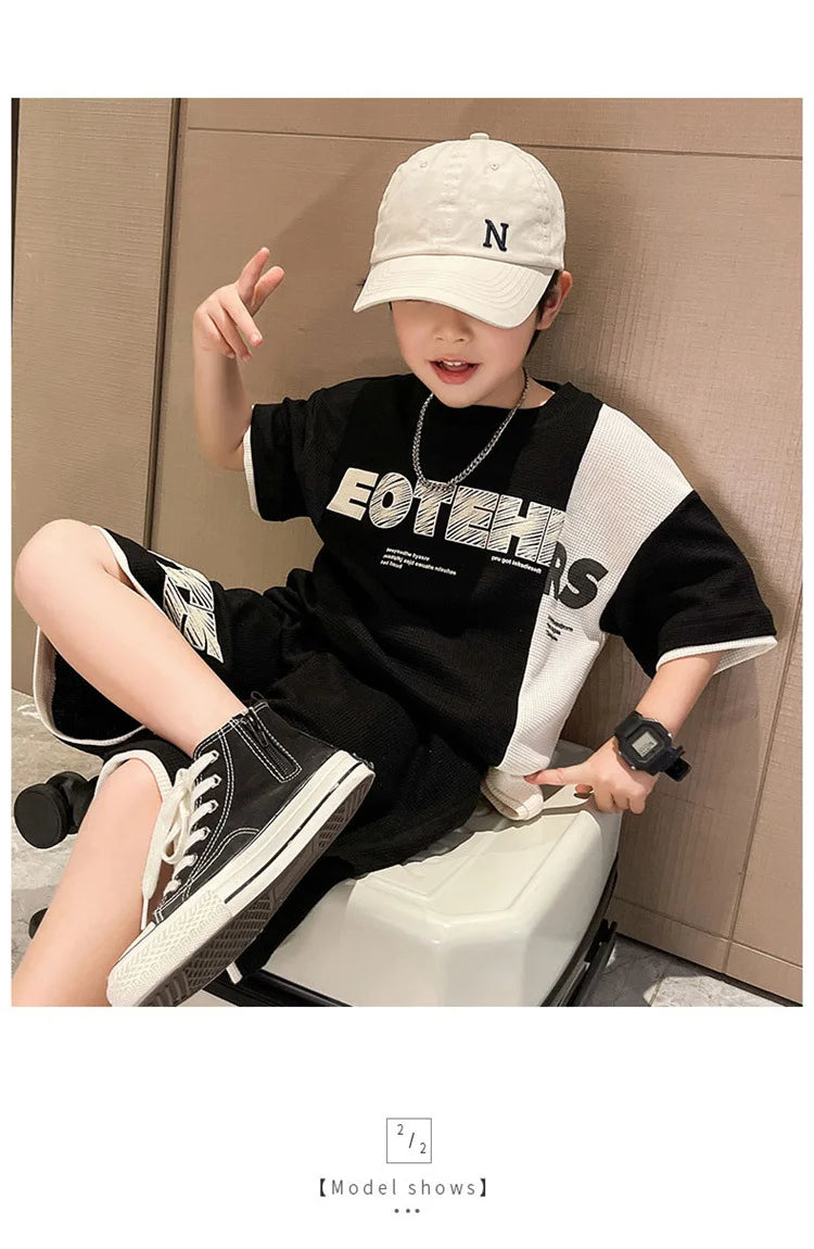 4 5 6 8 10 12 14 Years Summer Boys Clothing Sets New Fashion Letter Top + Shorts 2Pcs Kids Tracksuit Birthday Gifts Kids Clothes
