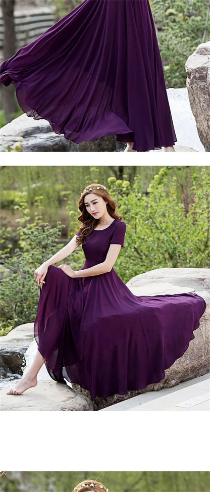 Summer Dress Women 2025 New Bohemian Beach Long Chiffon Dress Elegant Ladies Short Sleeve 5XL Sundress Women's Clothing Vestidos