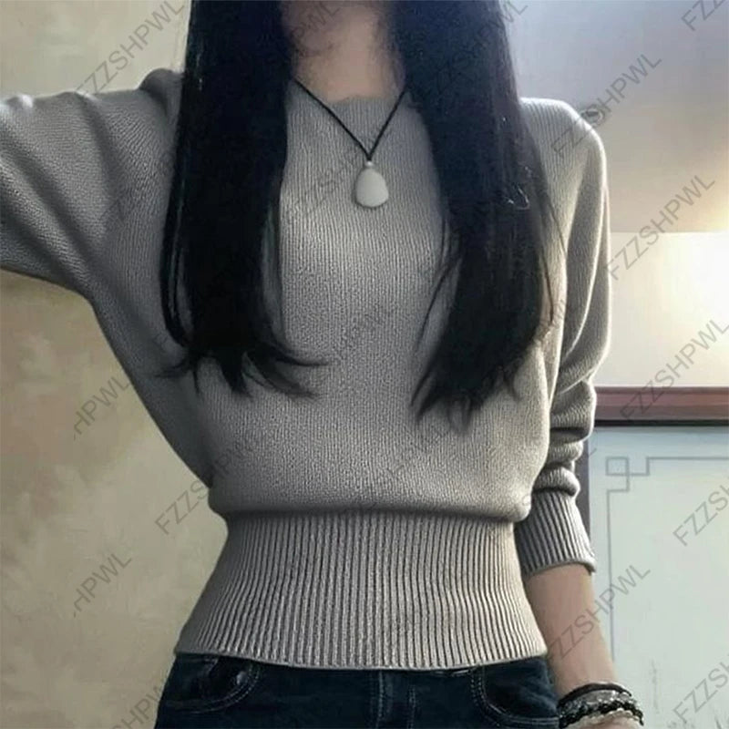 Y2K Korean autumn and winter new aesthetic fashion sweater Harajuku slim simple knit sweater high street knitted women's sweater
