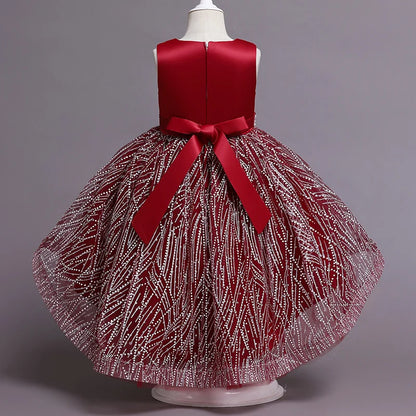 Girl's Ceremonial Dress Summer Mid-Calf Sleeveless Trailing Skirts Children's Dresses For Wedding Evening Party