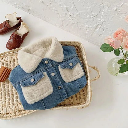 Boys Jacket Autumn and Winter New Children's Baby Plush Thickened Denim Coat  Children's Clothing Kids Winter Coats
