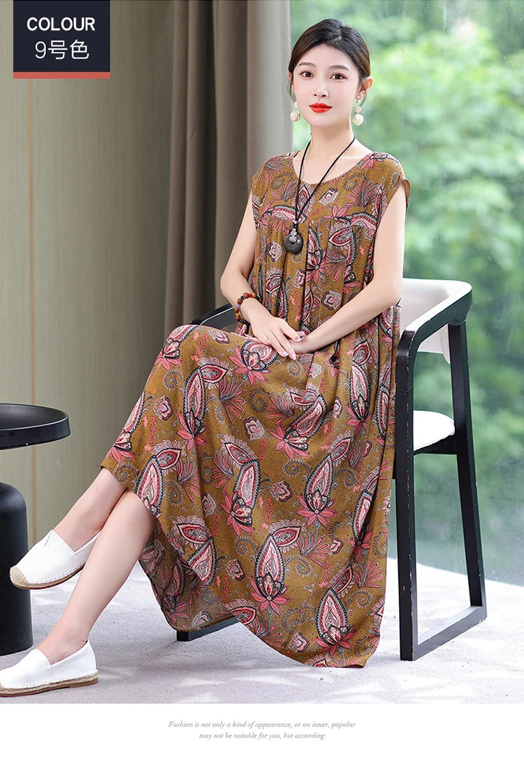 New Fashion Summer Dress For Women Sundress 2025 Casual short sleeve dress Print Female O-Neck Robe Oversize Bohemian dresses