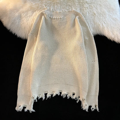 Fashion Niche Knitted Sweaters Autumn Winter Ripped O-neck Causal Loose High Street Knitted Sweater Men Pullovers Male Clothes