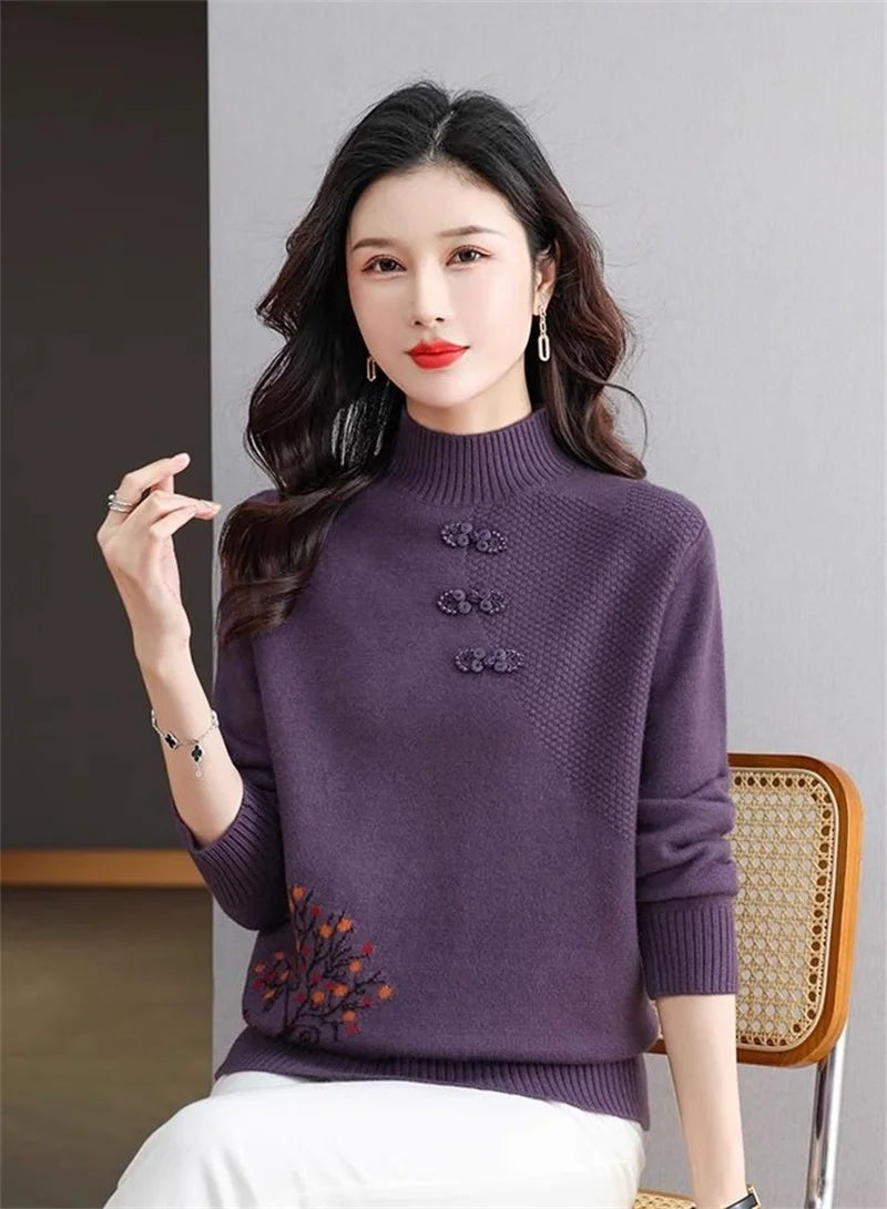 Autumn Winter Women Sweater Korean Fashion Warm Bottoming Shirts Half High Collar Basic Knitwear Solid Long Sleeve Pullovers
