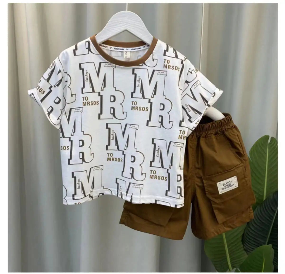 Boys Summer Short Sleeve Set 2024 New Fashionable Baby Clothes Boys Handsome Clothes Children's Letter Two Piece Set