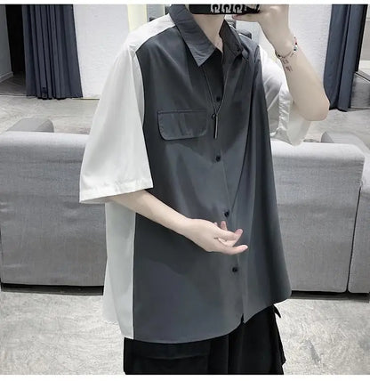 Summer Men Loose Short Sleeve Shirt Trendy High Street Stylish Top