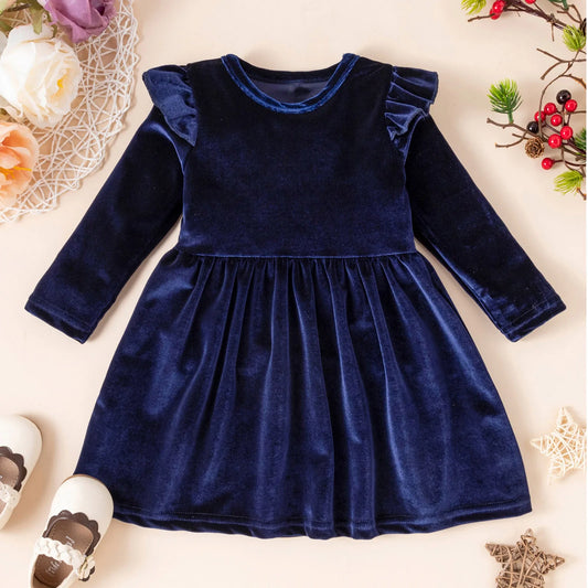 1-5 Years Toddler Girls Dress Autumn Long Sleeve Party Dresses Solid Color Princess Dress Winter Velvet Dress Clothes For Girls