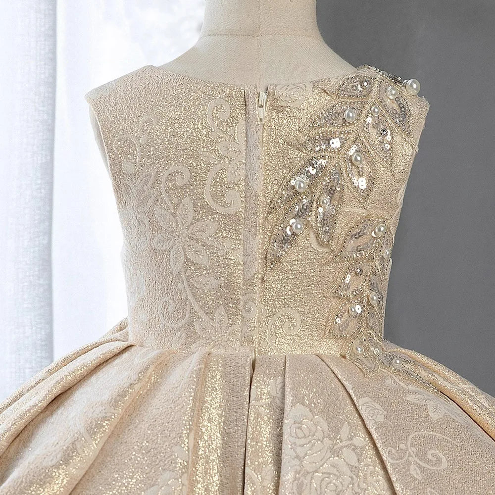 Toddler Girls Christmas Party Princess Dress Embroidery Beading Pearl Lace Children Ball Gown Birthday Performance Prom Dresses